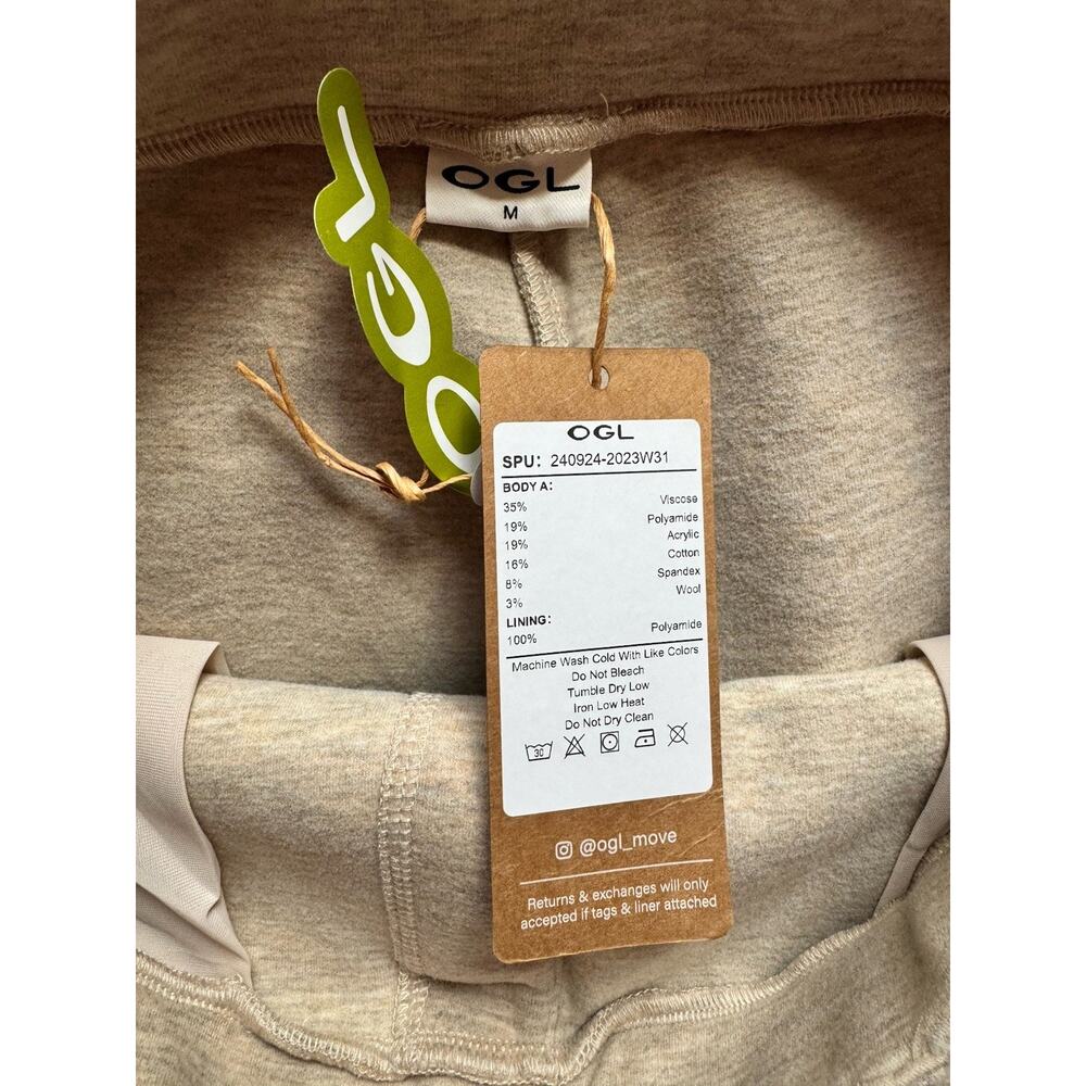 NWT OGL FuzzLuxe Beige High Rise Straight Leg Pull On Pleated Pants Medium - Picture 6 of 6